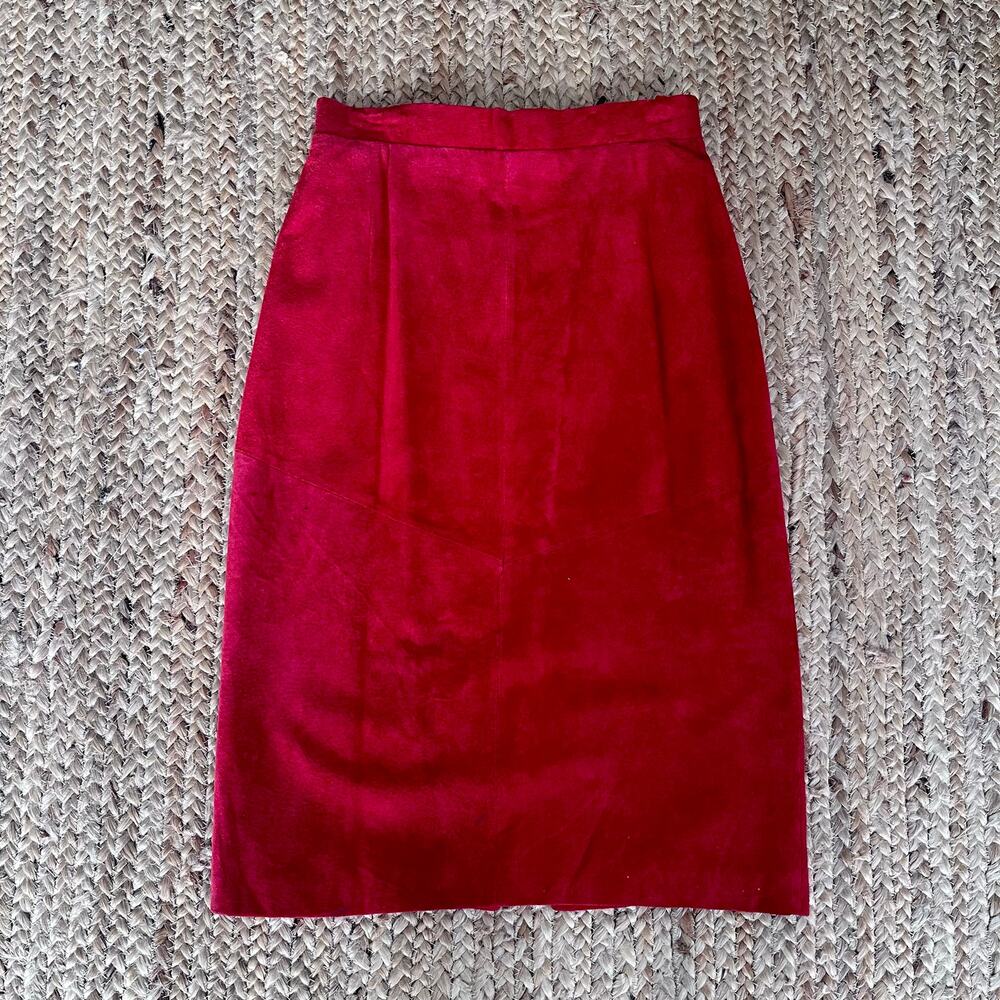 Vintage 80s red suede pencil skirt